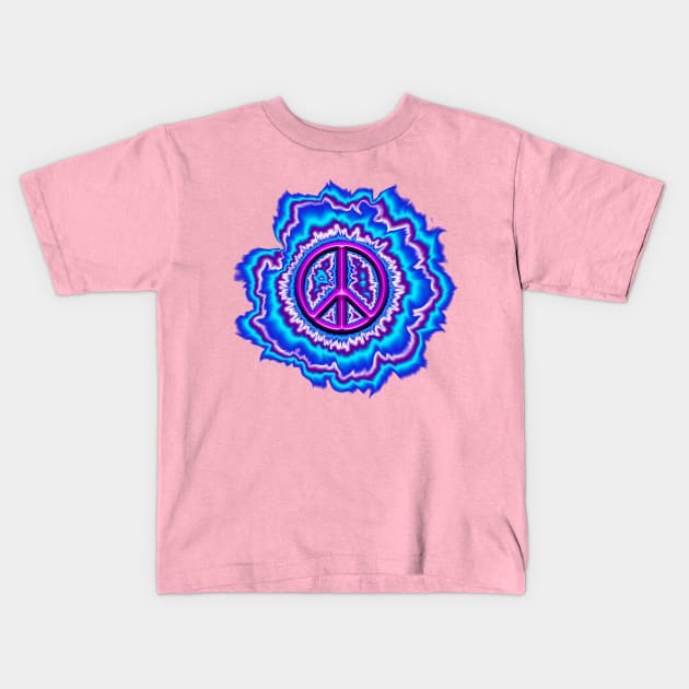 glowing purple pink peace sign Kids T-Shirt by DrewskiDesignz